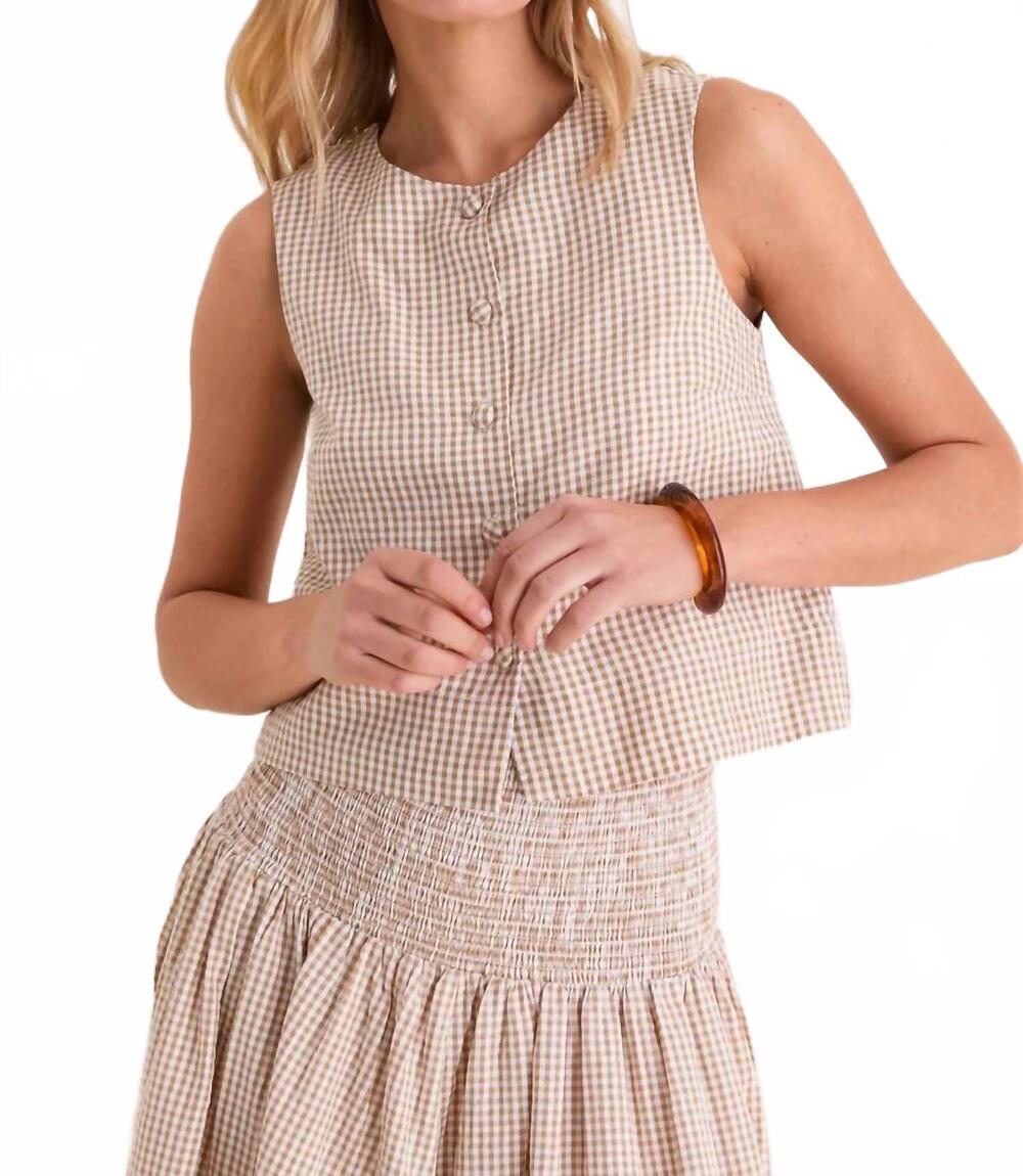 NEW EMERSON FRY button front wide hem top in cafe check